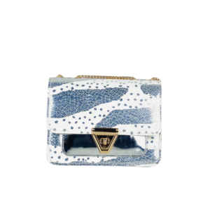 Textured Crossbody Shoulder Bag – White & Blue